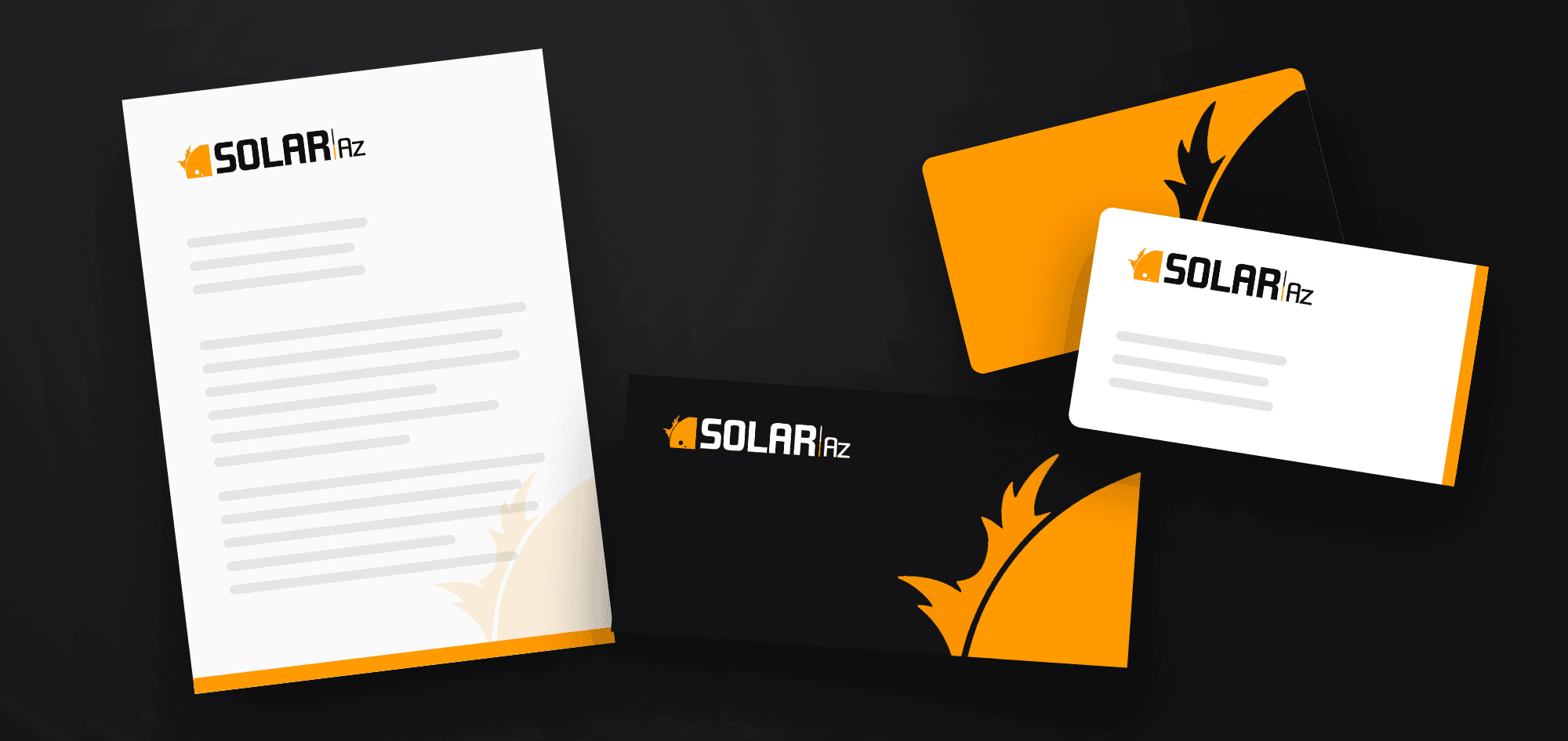Aplicação da marca Solar AZ em papel de carta e cartões
